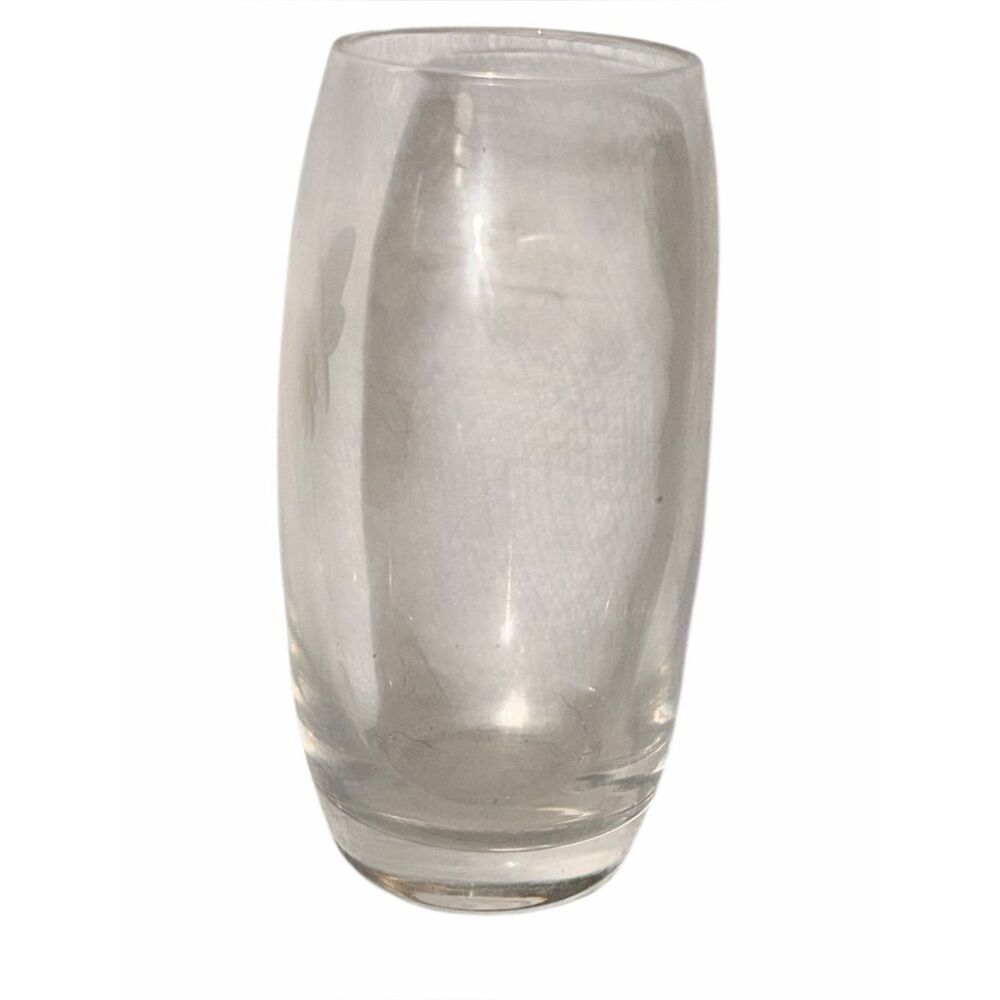Vintage Etched Glass Bud Vase Butterfly & Daisy Floral Clear 4.5" Tall MCM